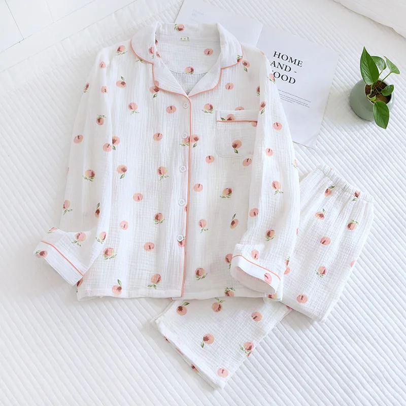 Custom Print Pure Cotton Gauze Pajamas Women's Autumn Long-sleeved ...