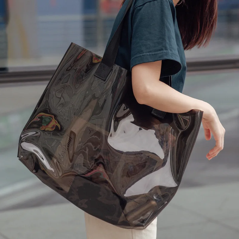 PVC Tote Bag Women's Vintage Transparent Portable Clear Laser Handbag Holographic Iridescent, Wholesale & OEM/ODM Welcome