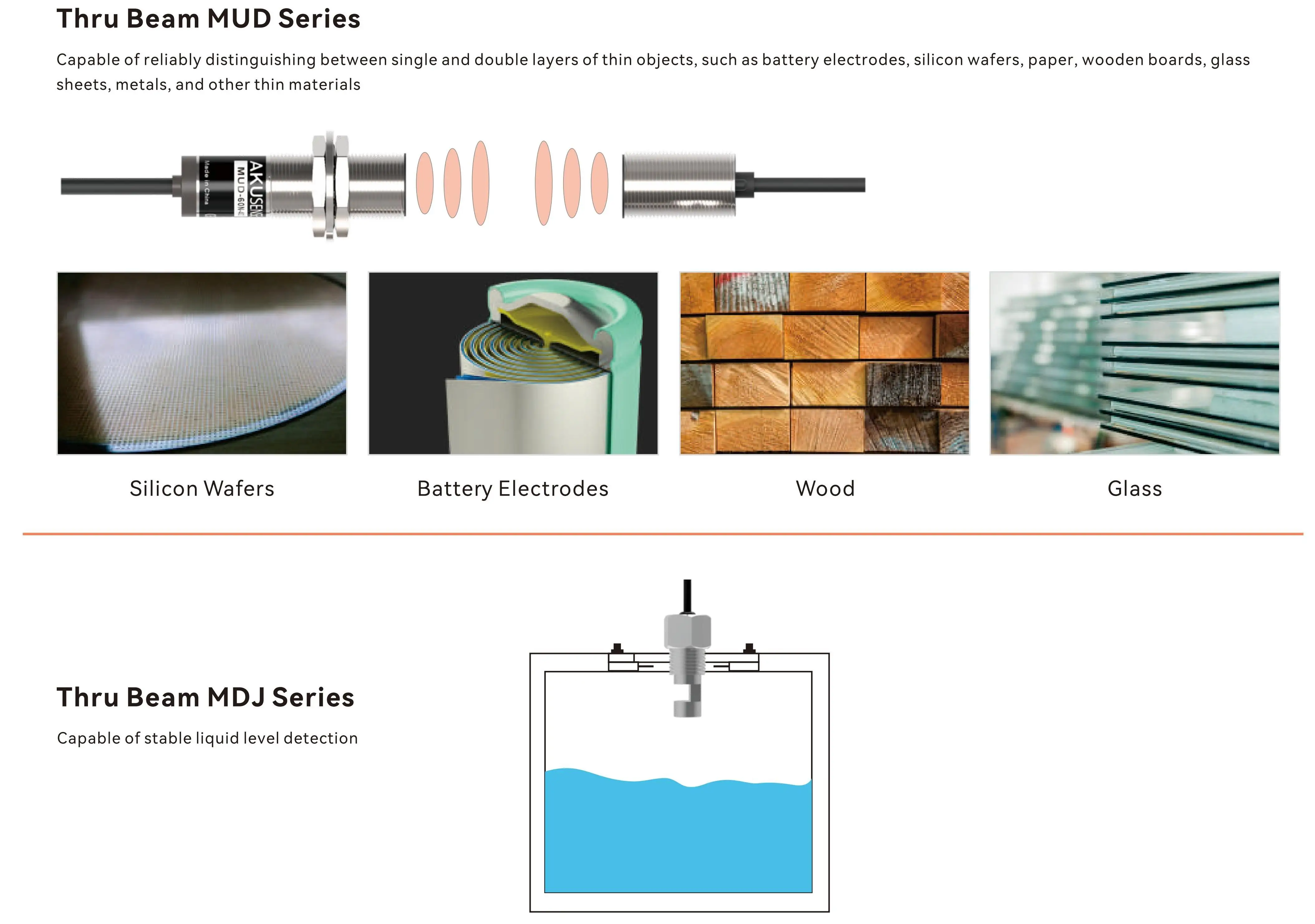 Cylindrical IP65 200kHz Double Sheet Detection Sensor MUD-60N-200 Detection Range20~60mm 2m PUR cable Ultrasonic Sensor