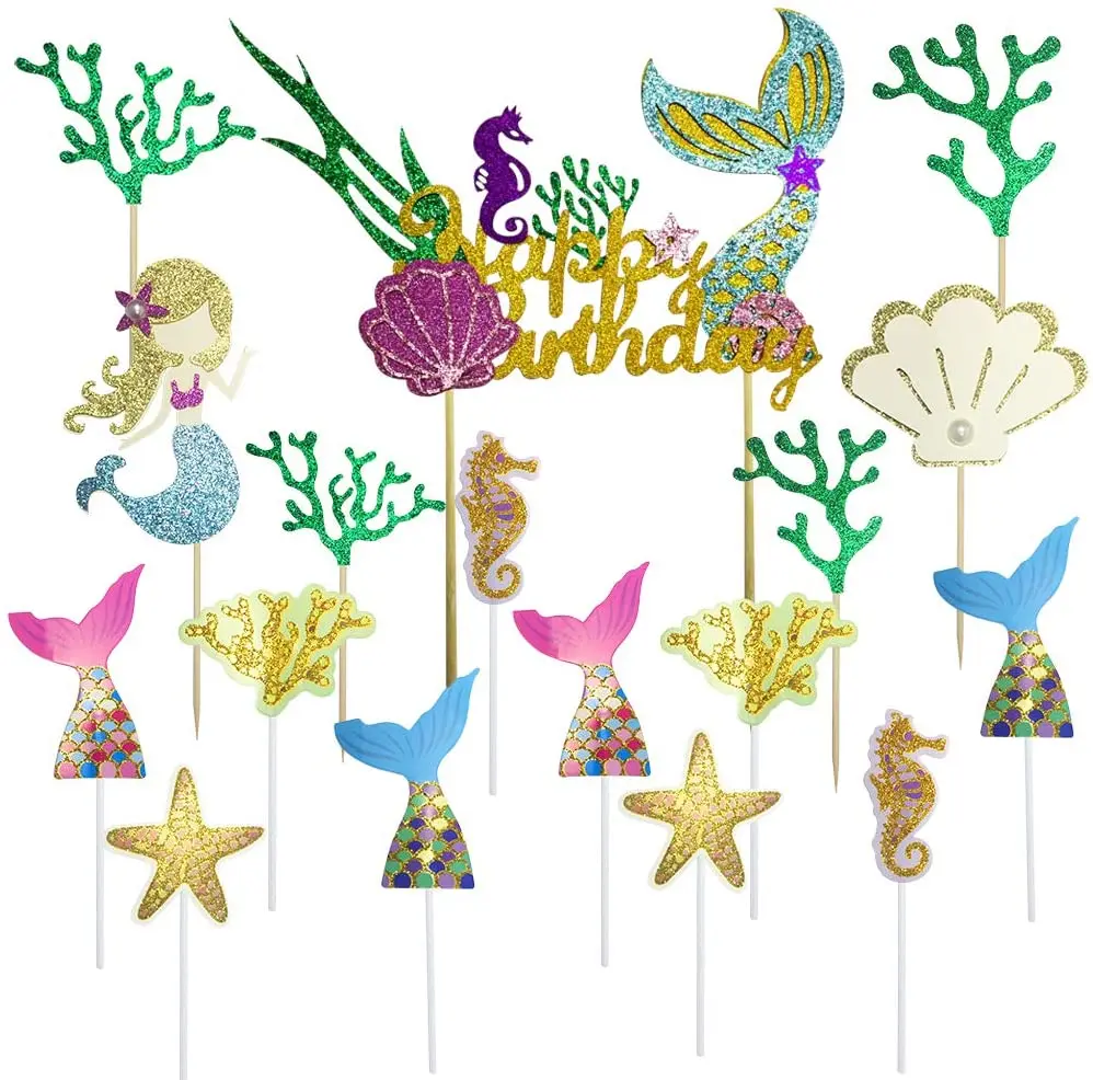 Glitter Mermaid Cake Topper Seaweed Ocean Mermaid Tail Cake Toppers Happy  Birthday Cupcake Toppers Party - Buy Cake Topper,Cake Toppers Happy  Birthday,Party Supplies Product on Alibaba.com