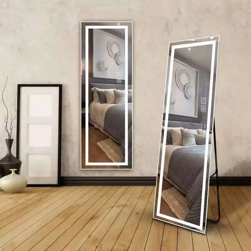 product custom low moq high quality standing large size floor body touch switch mirror for bedroom full length mirror with led-0