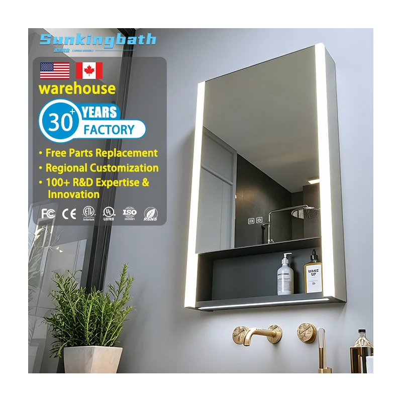 Factory Wholesale Ip66 Modern Bathroom Vanities Wall Mounted Bathroom Cabinet Water Proof Led Medicine Cabinet for Hotel