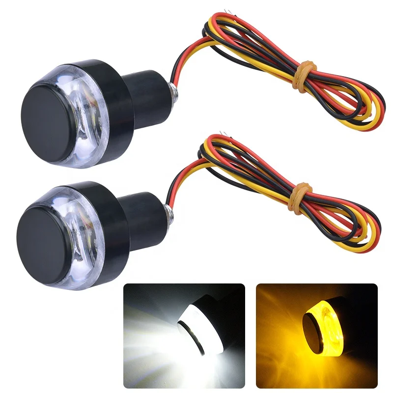 Мотоцикл светодиодный фонарь на Руль конец Поворотная сигнальная лампа AC/DC 12V Белый Желтый проблесковый маячок Ручка Бар мигалка Авто Боковой габаритный фонарь