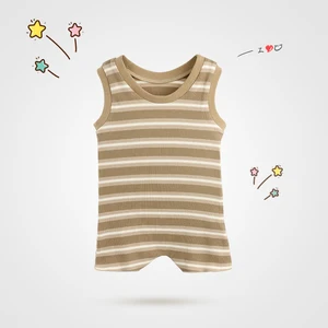 Soft 95%Cotton 5%Spandex Newborn/Infant Striped Ribbed Sleeveless Triangle Romper for Spring Summer Daily