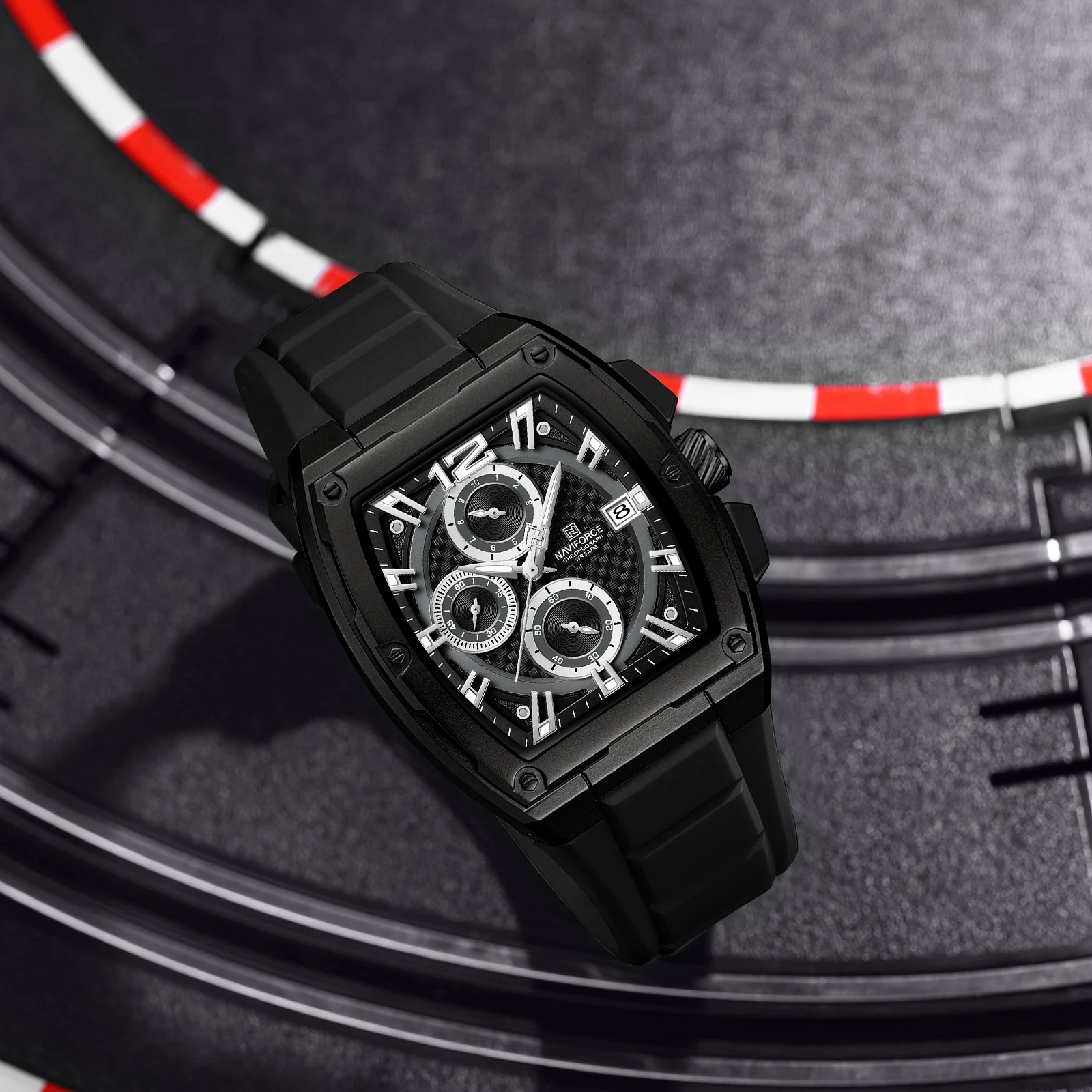 NAVIFORCE New 8050 Men Quartz Watches Sports Waterproof Silicone Strap Wrist Watch for Man Calendar Male Chronograph Clock