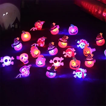 Partycool 10pcs Pumpkin GhostSkull Rings Kids Gift Halloween Party Supplies Creative Glowing Ring Brooch Halloween Decorations