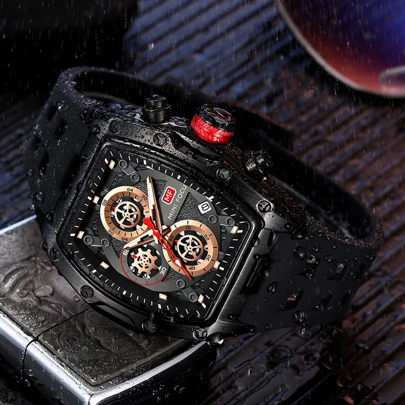 MF Mini Focus Orologio Uomo Stile Cyberpunk: Quadrante Grande 42mm, Luminoso, Impermeabile 30m, Cinturino In Silicone, Movimento Giapponese. - 4