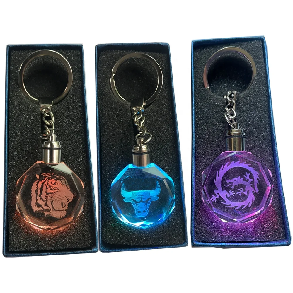 2022 Zoo Figures Keyring  Floating Dog Key Chains Glass Dragon tiger Keychain for Fashion Gift