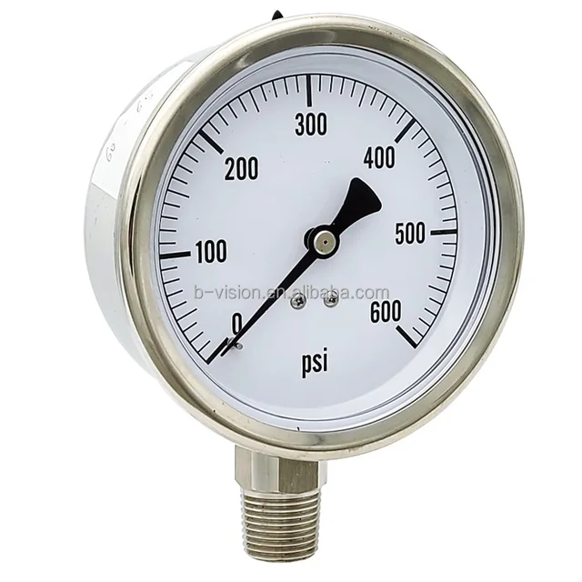 High Accuracy 4inch Oil Meter 600psi Pressure Gauges With 304/316 Stainless Steel For Measuring Gas Pressure