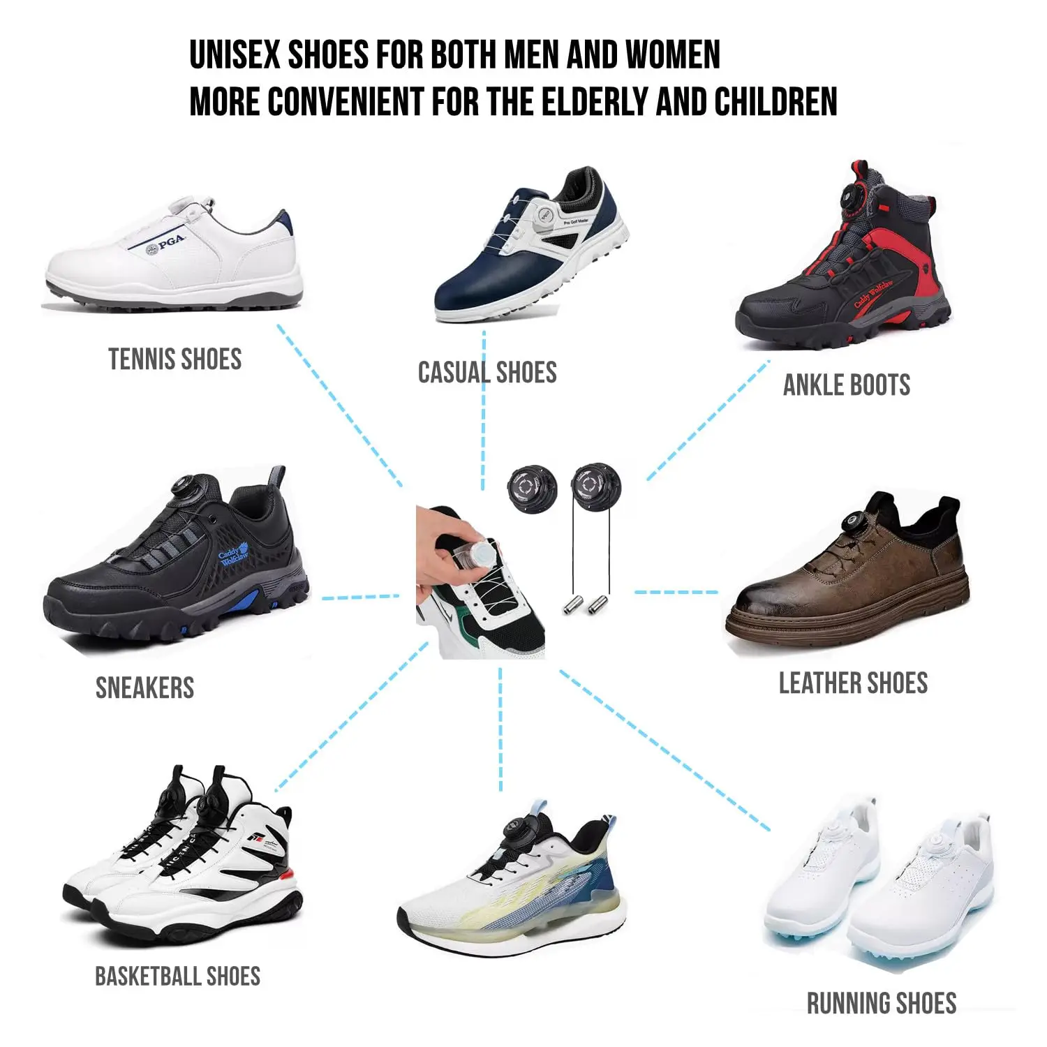 Olian Auto Elastic No Tie Shoe Laces with Rotating Automatic Fastener Convenient Tieless Shoe Laces for Adults Sneaker