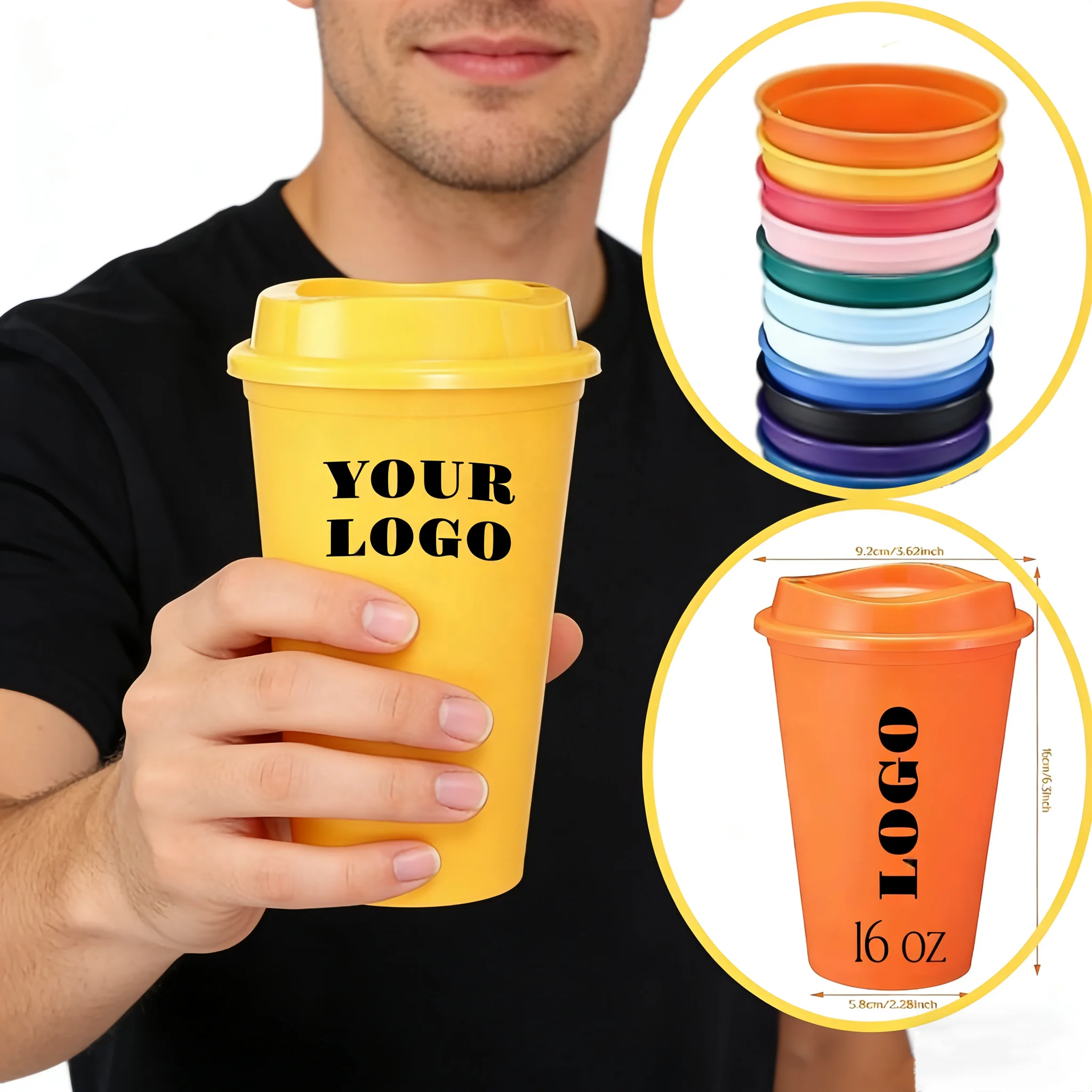Custom Reusable Coffee Cups with Lids - 16 Oz Travel Mugs