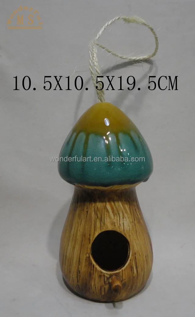 New Portable Mushroom Shaped Hanging Bird House Ceramic Bird Feeder Stong Hummingbird Nest Easy Clean for Small Animal Pet