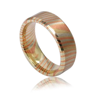 8mm Wedding Band Beveled Edge Mokume-Gane Men Rings Jewelry