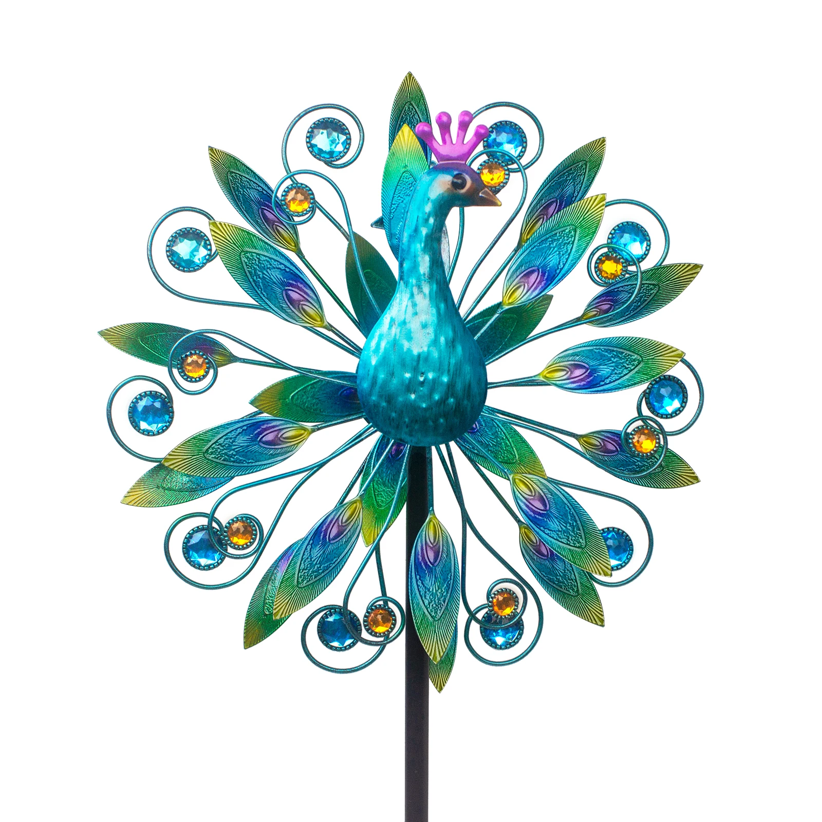 Outdoor Wind Spinner 58" Metal Peacock Wind Spinner Double Peacock Wind Sculpture for  Yard Patio  Peacock