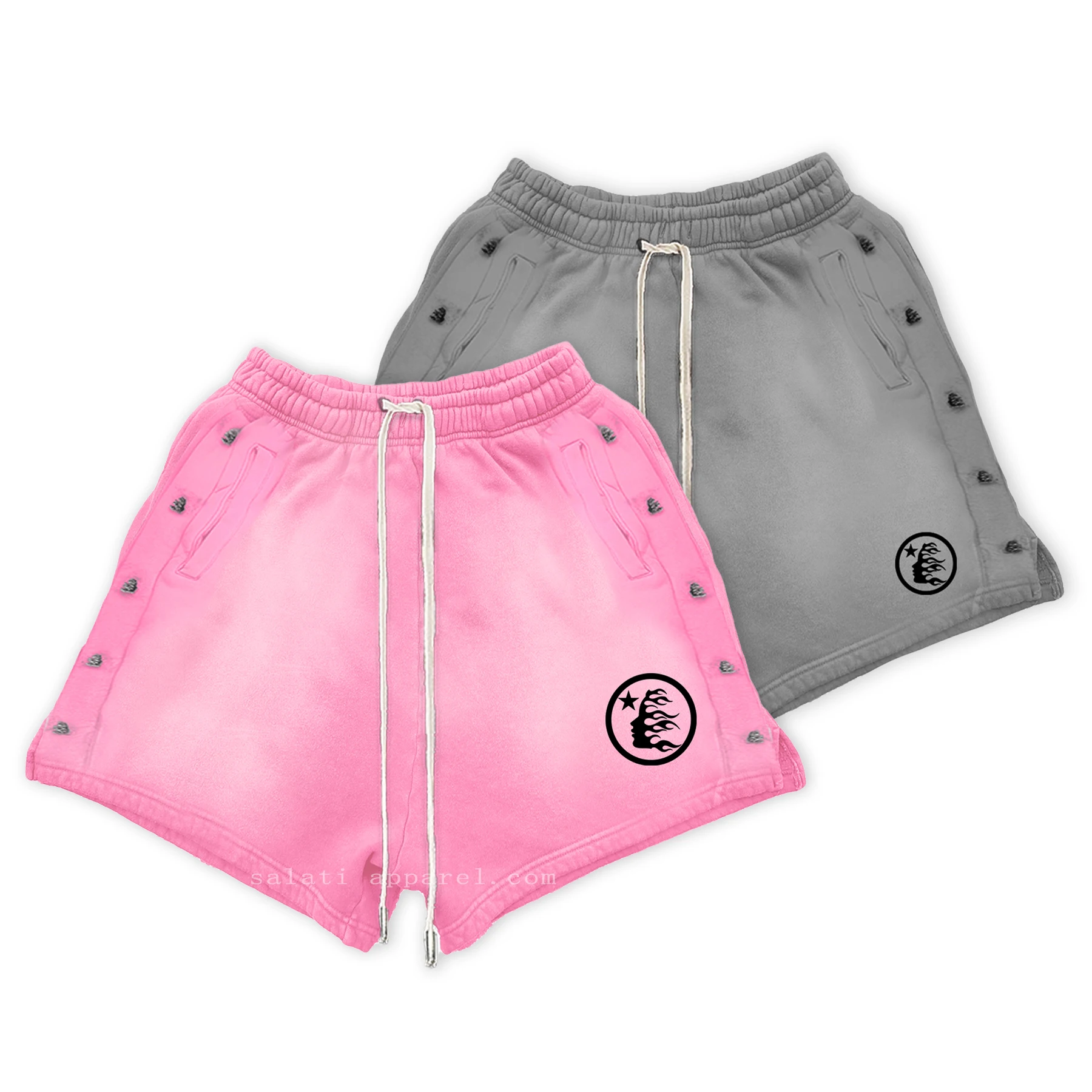 Custom Streetwear Unisex Sweat Shorts Snap Below Knee 100% Cotton Print Blank Summer Bermuda Jogger Acid Washed Shorts for Men