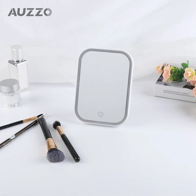 Оптовая продажа маленькое умное складное настольное зеркало для макияжа AUZZO со светодиодной подсветкой квадратное туалетного столика с сенсорным экраном
