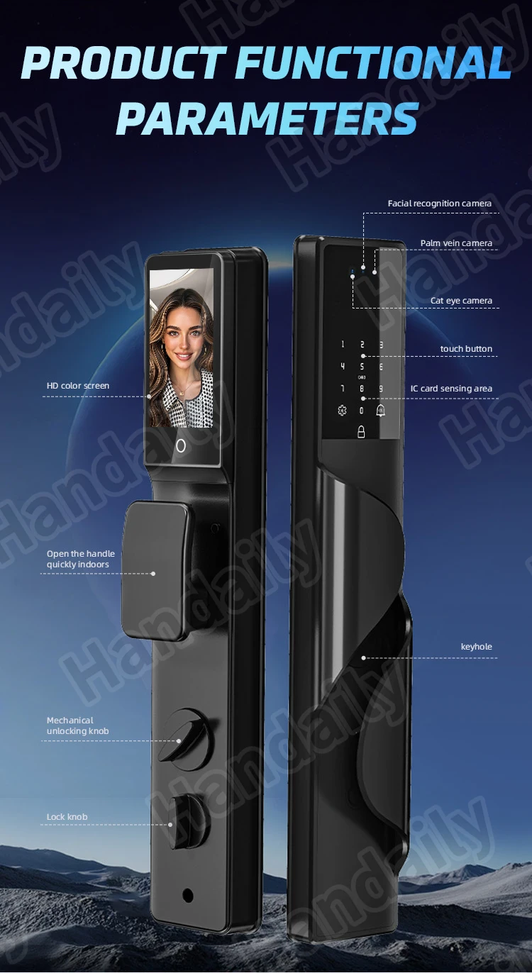 handaily palm face recognition smart lock tuya wifi video monitoring intercom smart door lock with 6590 mortise s9-14