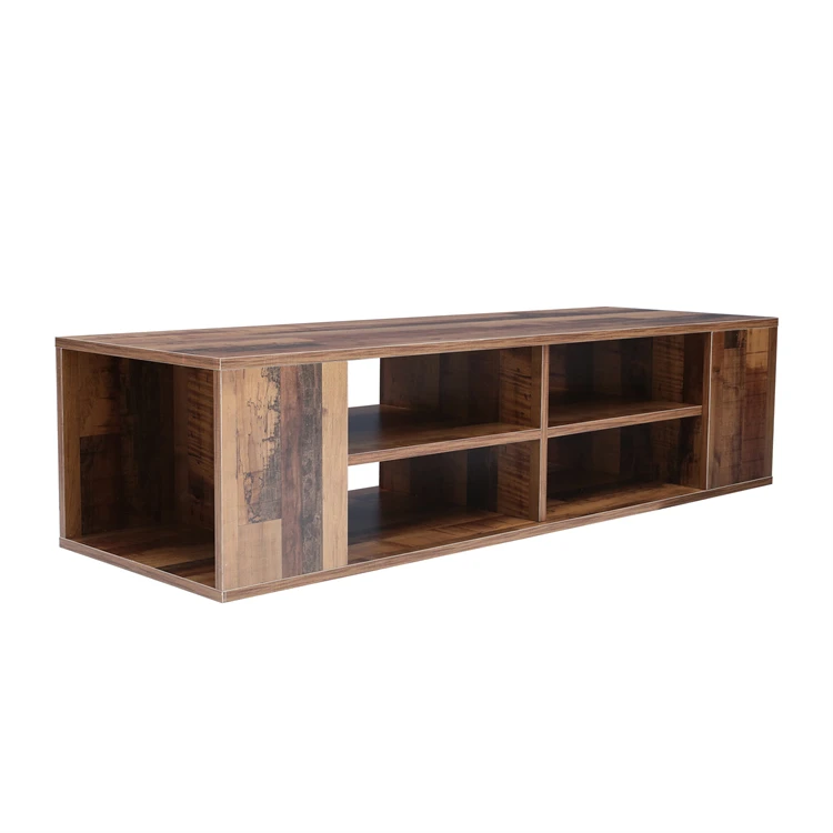 Center Table Tv Units for Wholesale New Design Cement Color LED TV Stand Media Console Cabinet with Bookshelf Media