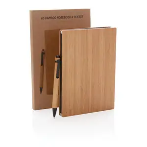 Eco-Friendly Bamboo A5 Notebook Set with Spiral Binding Custom Logo Hardcover Paper Journal Pen-Stationery Gift Set