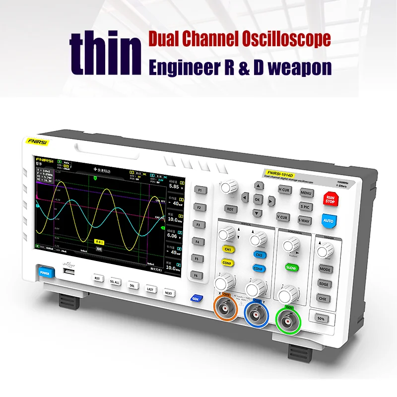 Fnirsi 1014d Digital Oscilloscope Real Time Sample Rate 100mhz 2channels 1gsa/s Usb Host and Device Connectivity 7 Inch