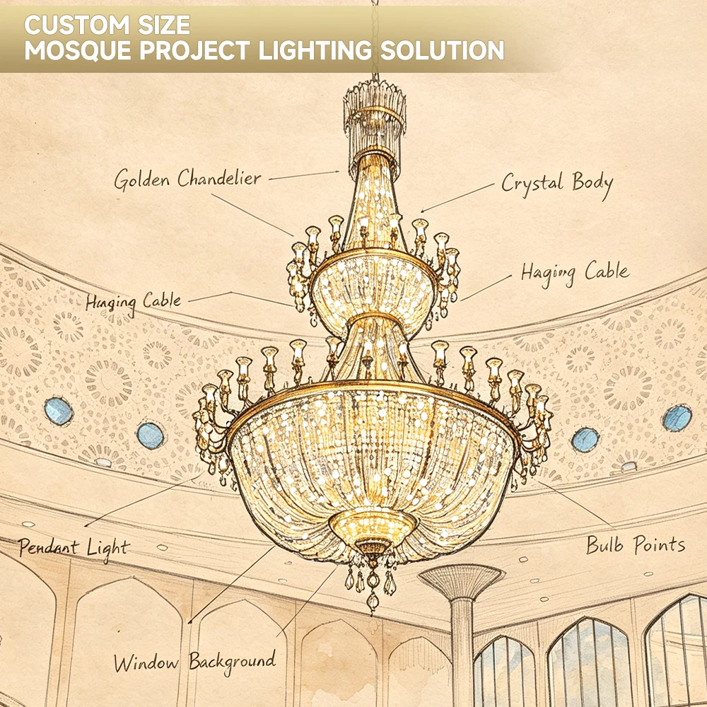 cpl-007 Bespoke Luxury Crystal Mosque Chandelier – Grand Islamic LED Lighting for Masjid Prayer Hall