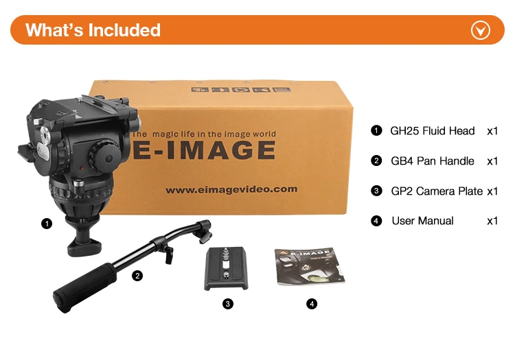 E-IMAGE GH25 100mm Heavy Duty Fluid Video Head with Sliding Plate and 2-Section