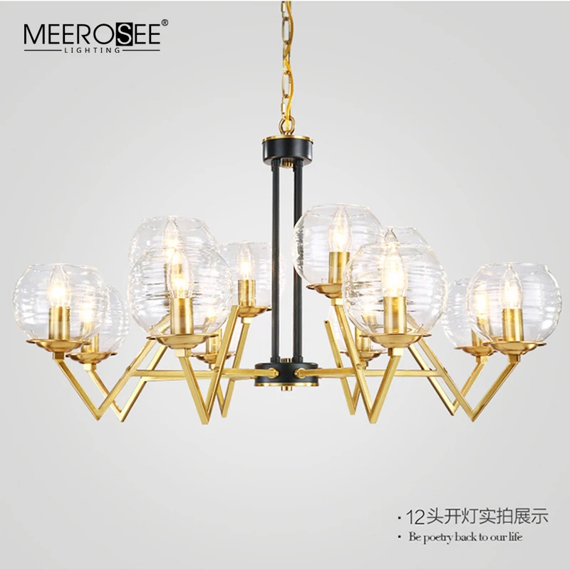 Meerosee  Customized Light Fixture Golden Iron chandalier Glass Shade Contemporary Chandelier Light MD86753