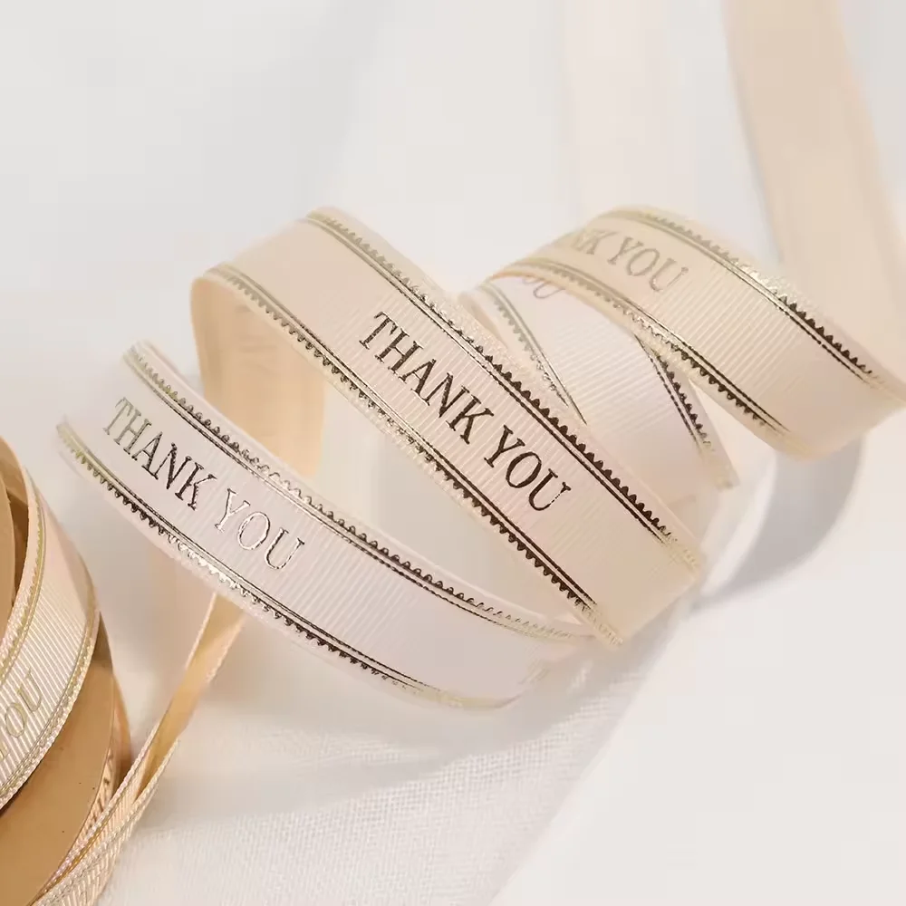 Customized Packing Ribbon Custom Printed Satin Ribbon Logo Rose Gold Foiled Logo Gift Wrapping Satin Ribbon for Packing