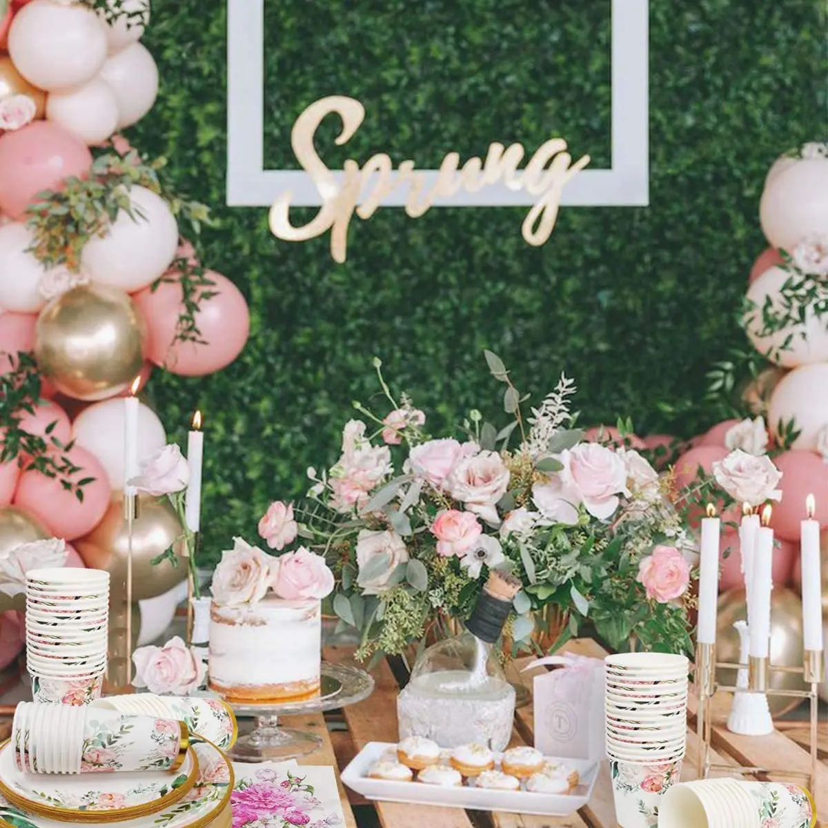 Cheap Luxury Party Supplies Wedding Disposable Tableware Sets Bridal Shower Floral Paper Plates