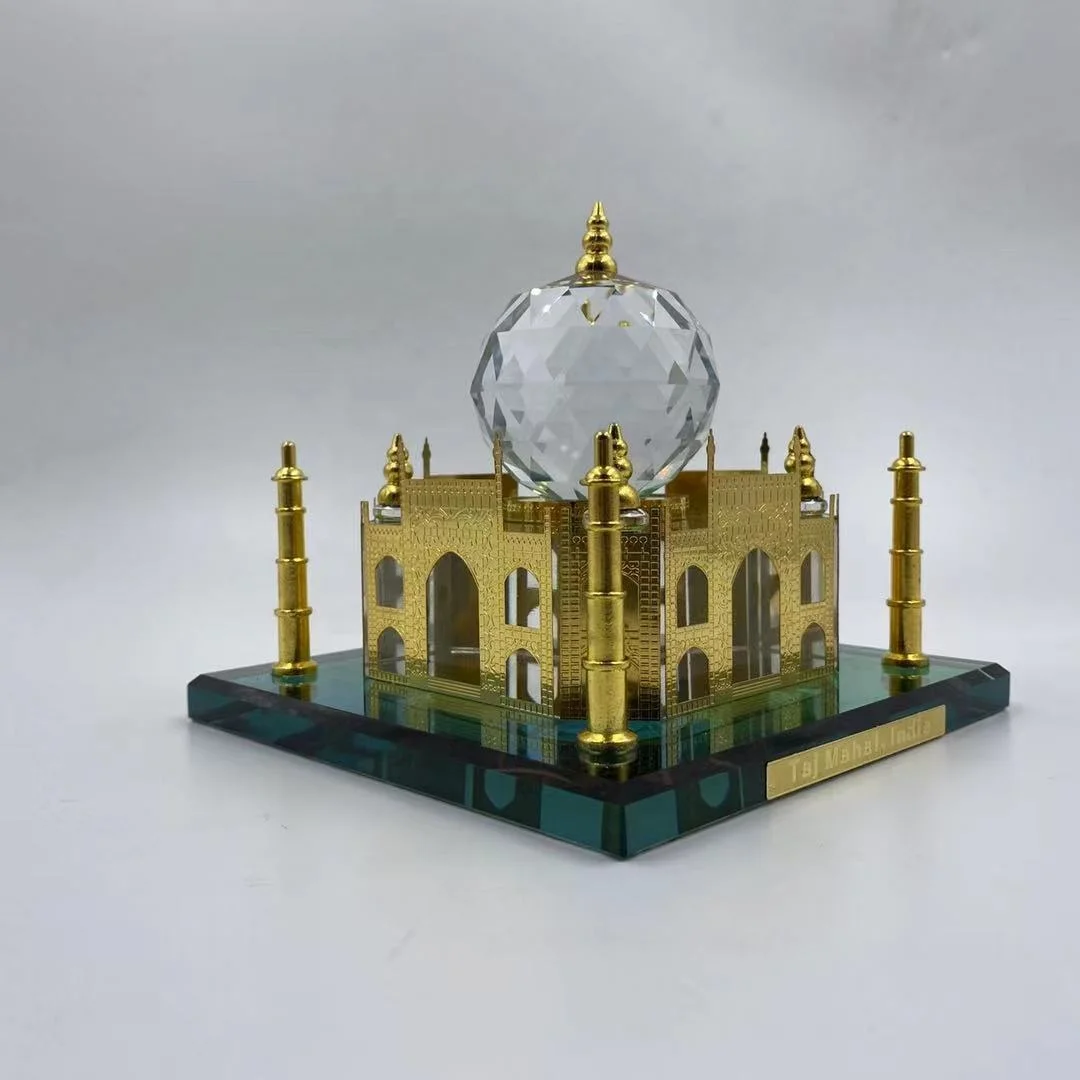 HIGH QUALITY Gold Plated Crystal Glass Taj Mahal Model Indian Tourist Souvenirs Gifts