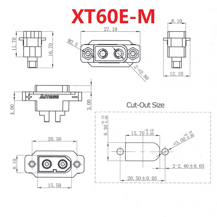 Amass Genuine Panel Mount Connector XT60 XT60E-M XT60E-F Male Female Battery Connectors supplier