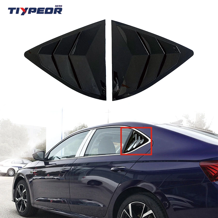product car side glossy black rear window louvers vent window triangular shutters cover blinds for skoda octavia 2021 2022 2023-5