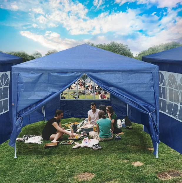 10x10 'наружные палатки, беседка, навес для патио, свадебная палатка для вечеринки с 4 дополнительными съемными боковыми стенками, синий