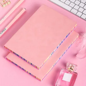Wholesale Customized A5 PU Leather Rainbow Edge Planner Manifestation Journal Notebooks Writing Pads School Gift Use Paper Diary