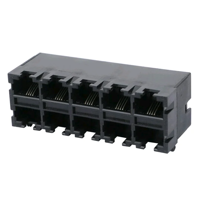 ZED1625NN Stacked 2x5 10 Port 8P8C Modular Jack Vertical 180 Degrees RJ45 Connector
