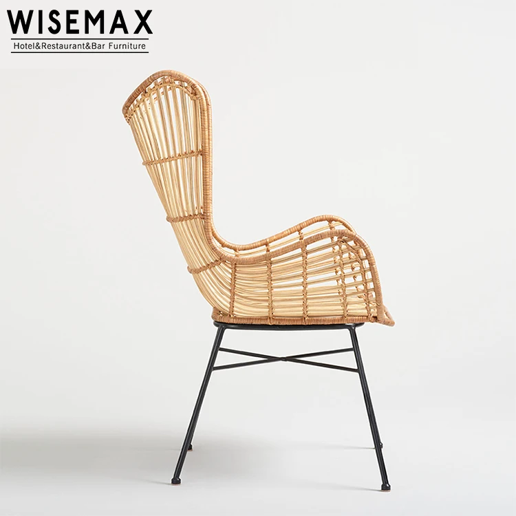 WISEAMX High Quality Wicker Rattan Living Room Leisure Metal Indonesia Rattan Chair Outdoor Chair Fashion Luxury Hotel Furniture