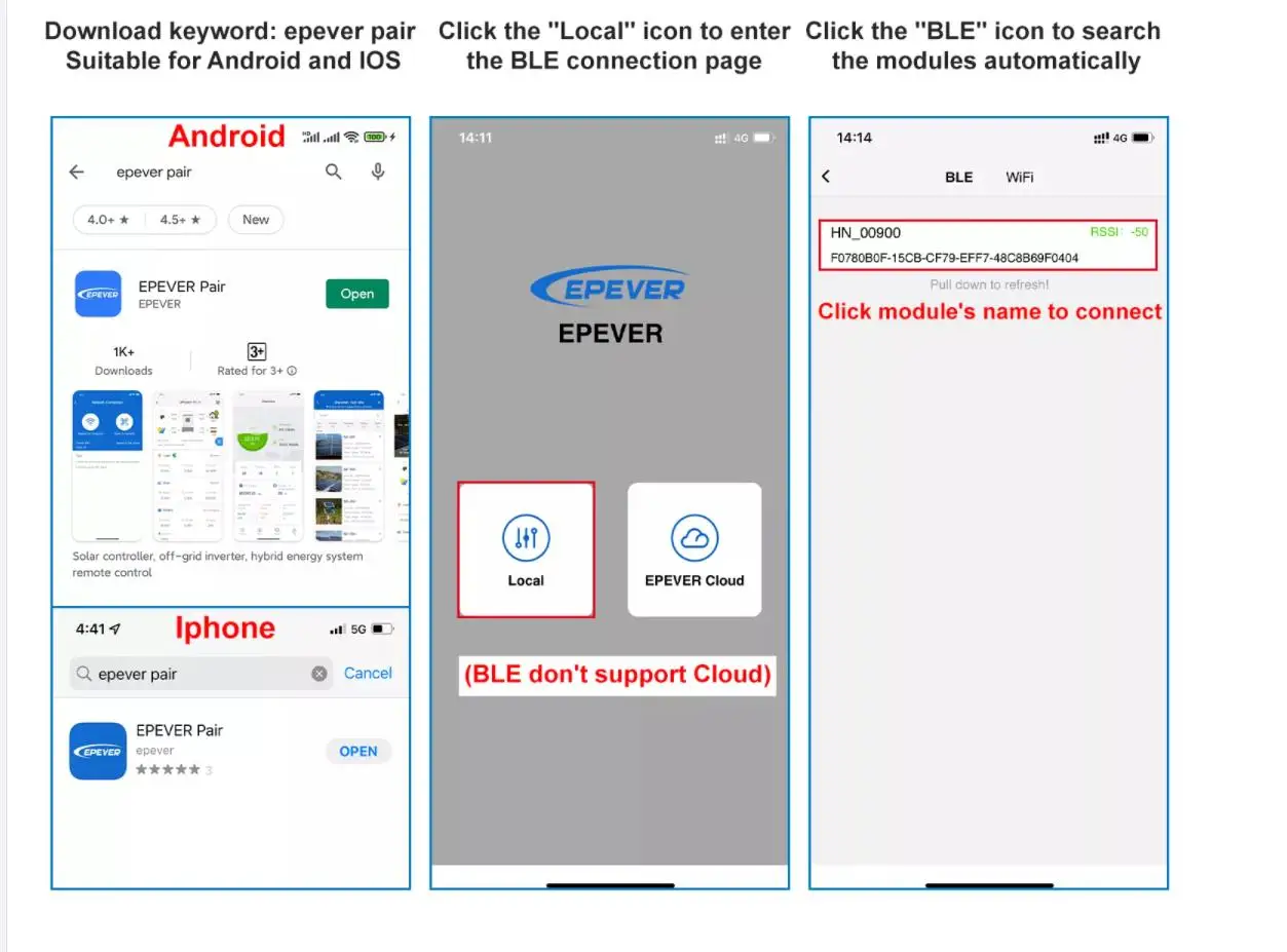 Adaptateur Bluetooth EPEVER Pour Régulateur Solaire - Monitoring Smartphone Via App Solar Guardian