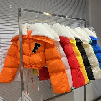 2022 Women Fur Faux Puff Varsity Custom Jackets Crop Coats Ladies Plus Size Bubble Winter Bomber Puffer Jackets Down Coats