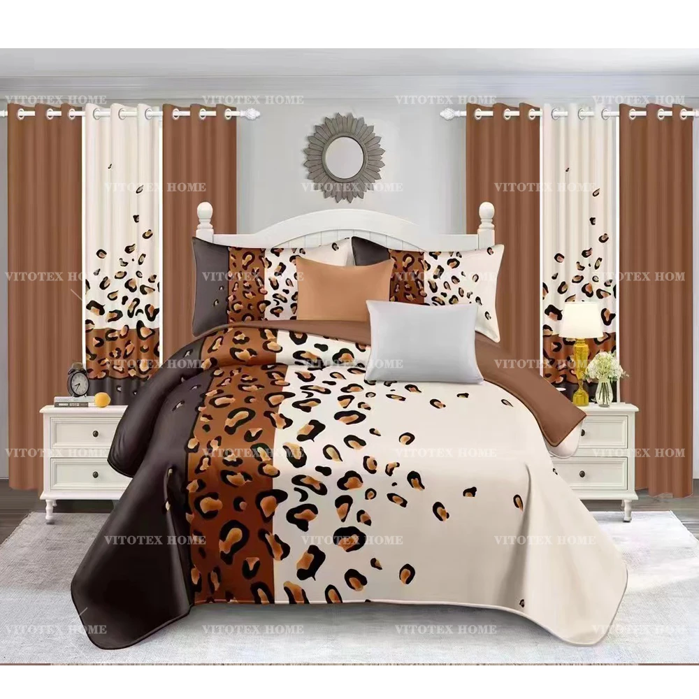 Queen size selling comforter set and bed sheet set and matching curtain