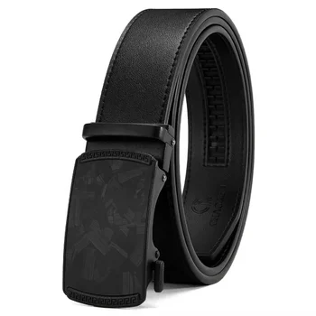 Wholesale Price Black Business Alloy Automatic Buckle Cow hide Ratchet Belt Men's Genuine Leather Belt Fashion Design