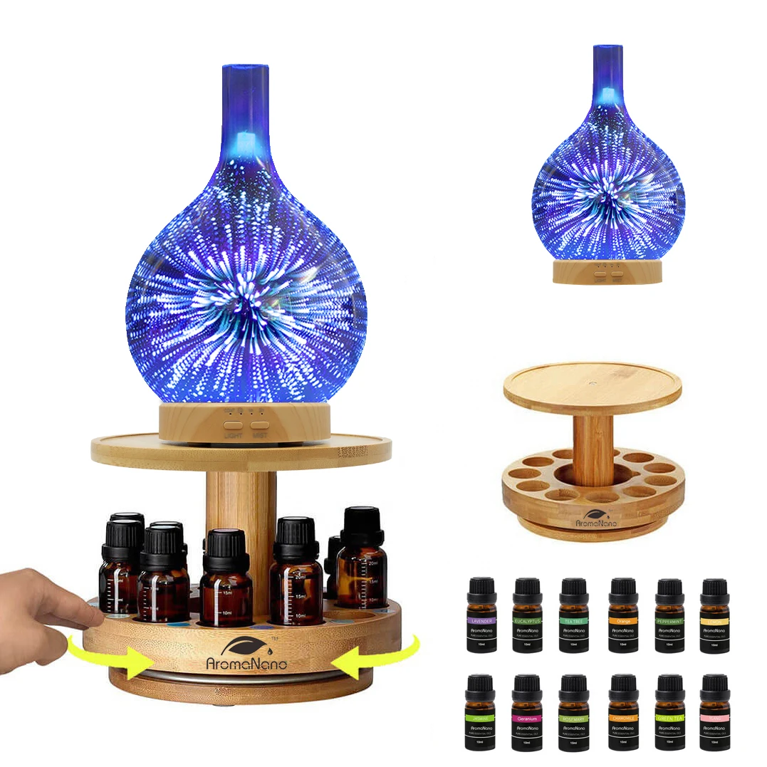 AromaNano Essential Oil Storage Holders Diffuser Organizer Rack Bamboo Diffuser Rotating Display Stands Essential Oil Holder