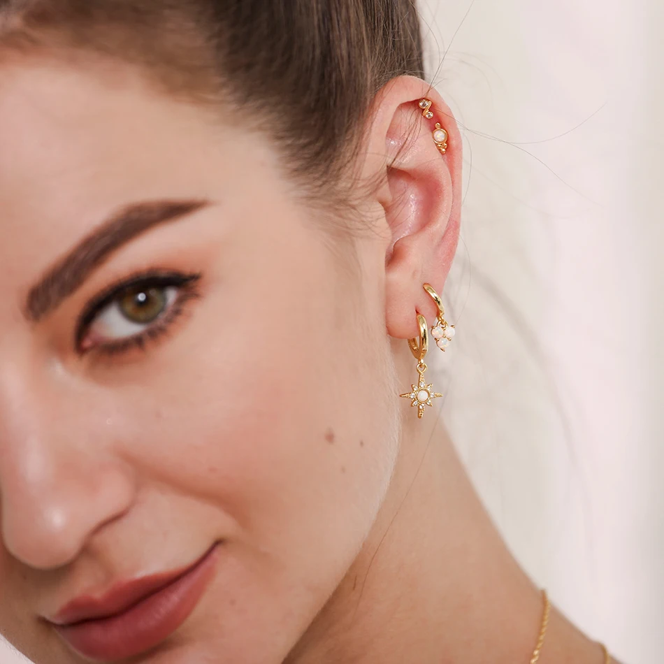 Orecchini a catena con cerchio a stella con zircone in stile Art Deco in argento 925 per un regalo in vendita su Italia
