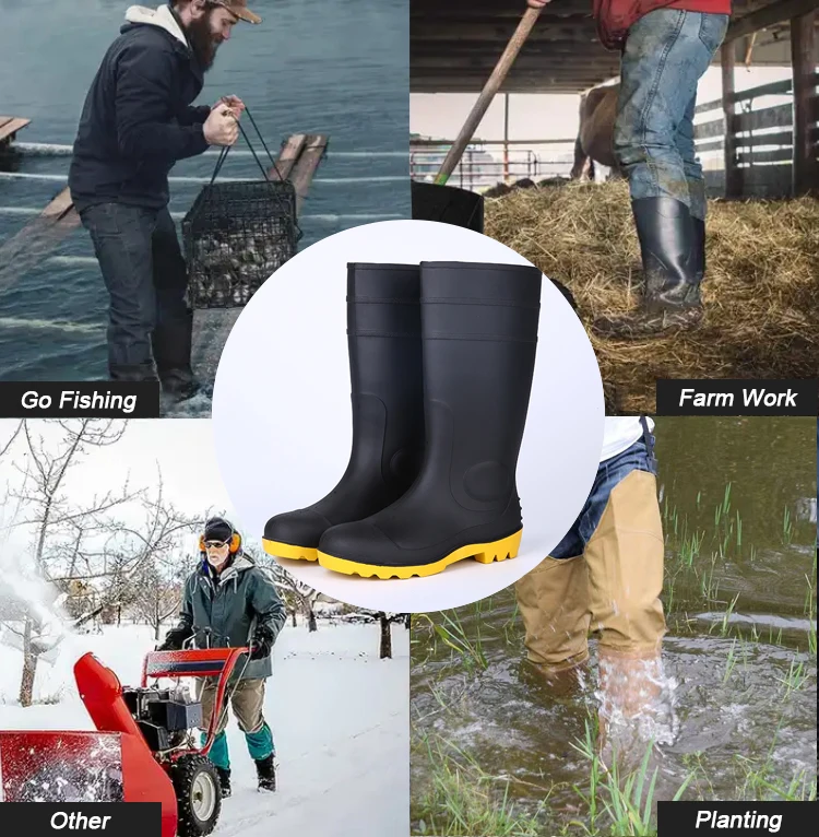 High Quality Outdoor Black Kneehigh Waterproof Rain Boots Wholesale