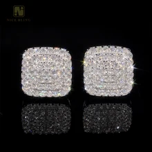 3 Rows 925 Sterling Silver Stud Earring Pass Diamond Tester GRA Certification Ice Out VVS Moissanite Diamond Ear Studs For Women