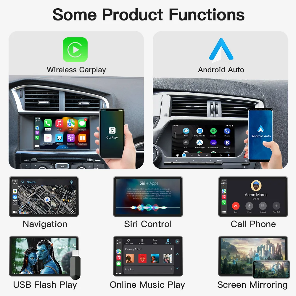 ワイヤレス Carplay Android 自動プジョー CARABC ワイヤレスApple CarPlay Android Auto対応 プジョー・シトロエン用