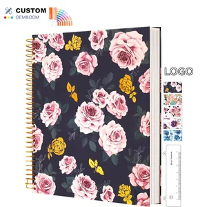 Deluxe Aesthetic Floral Spiral Notebook Cross-Border Rose Design Journal Bookmark Ruler Planner Leather Cover A5 Pocket Coil