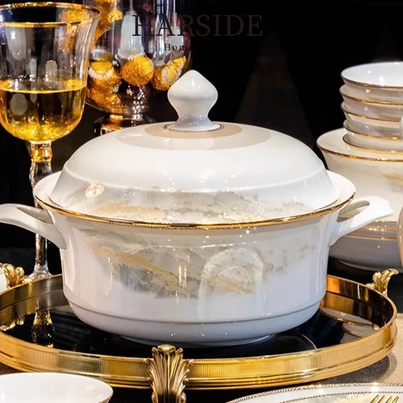 Eco-friendly Porcelain Dinner Set - Luxury Gold Rim Tableware