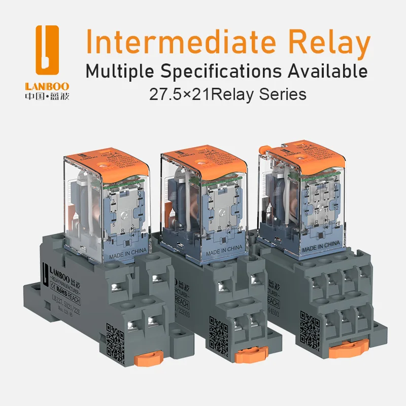 Single Pole Controlled Variable Intermediate Relay  2NO2NC DC12/24V AC230V 27.5X21Series Miniature Relay
