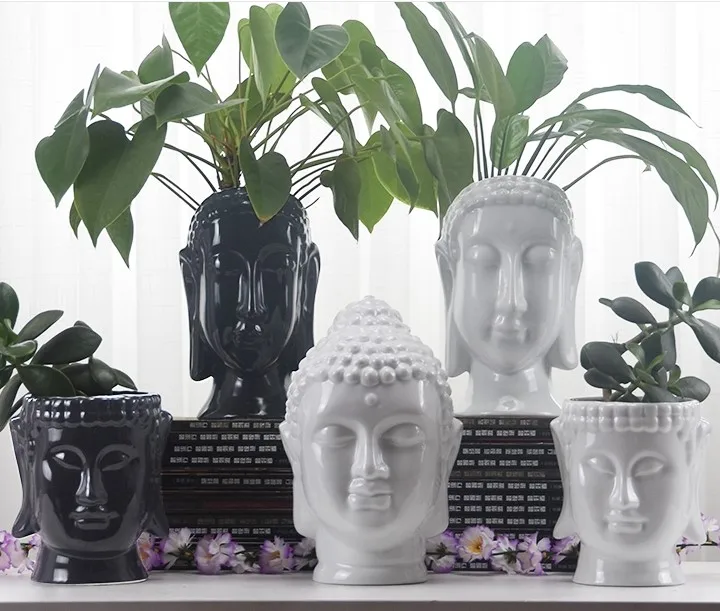 Featured image of post Buddha Head Planter Pots : Buddha head planter ornament white zen ceramic flower pot for succulents plants buddha face statue fengshui home decoration.
