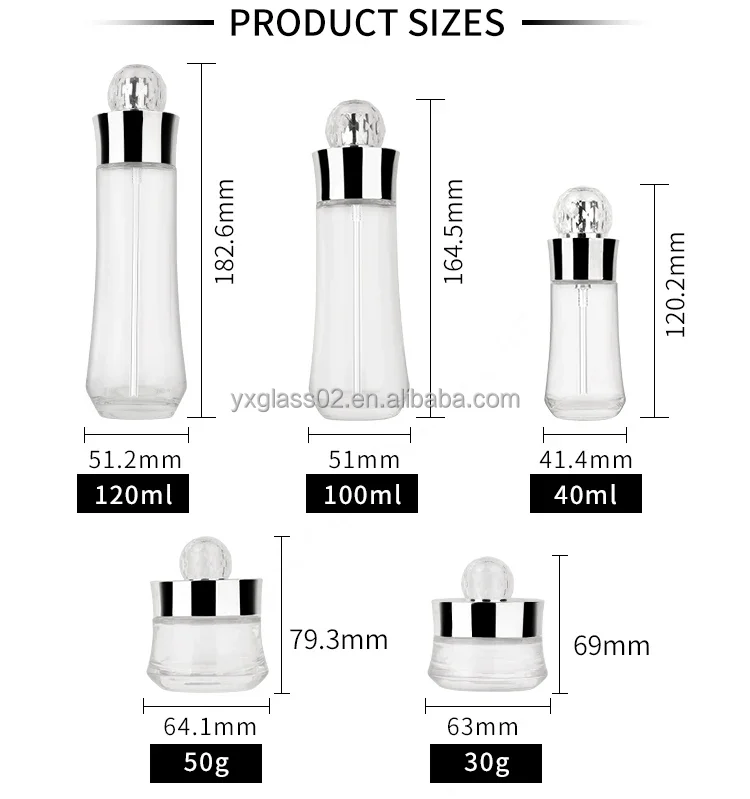 Custom High Quality Lotion/Serum Oil/cream Skincare Packaging Container Glass Bottle Set 30g 50g 40ml 100ml 120ml details